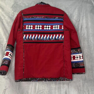 VTG Patchwork Asian Traditional Red Reversible Paisley Geometric Jacket‎ Sz M